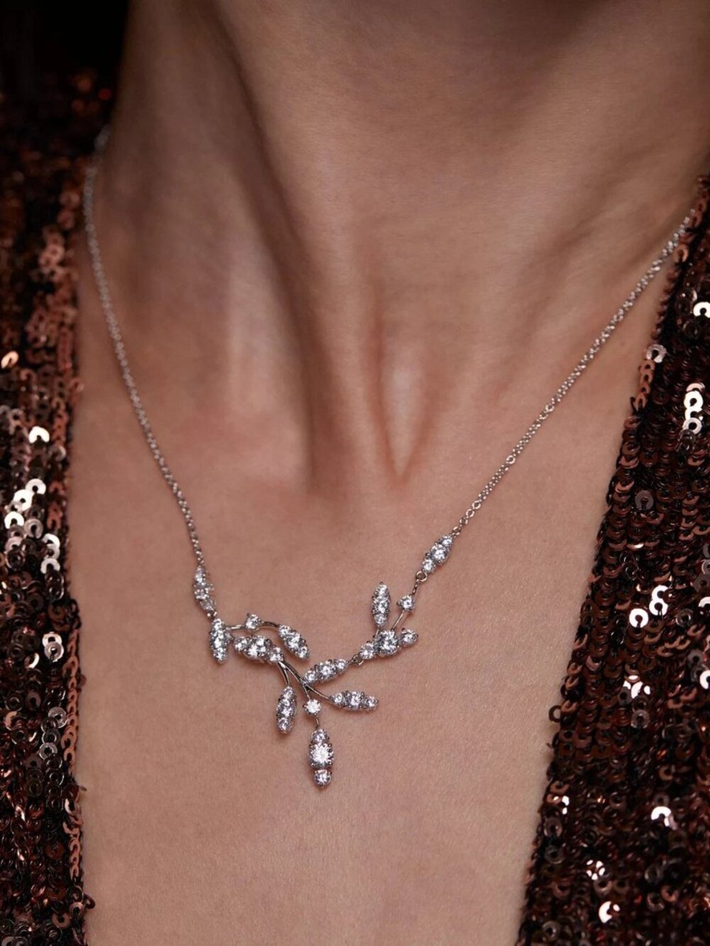 Eliot Danori Silver-Tone Cubic Zirconia Curved Vine Statement Necklace 16” + 2” - Picture 3 of 5